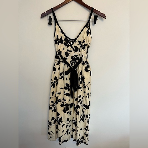 Tango Mango Black White Floral Maxi Dress with Waist Tie Size Medium - Picture 2 of 6